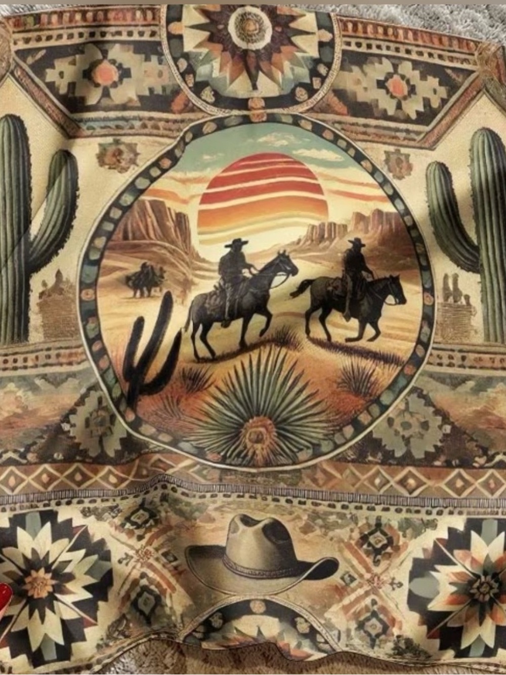 Southwestern Desert Print Silky Scarf - Sunset & Cactus Motif | Truly Gorgeous